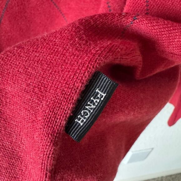 Fynch Hatton Mens Sweater XXL Red Argyle 100% Cotton Pullover V-Neck Preppy Golf - Picture 4 of 8